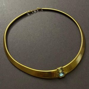 Vintage CHRISTIAN DIOR Gold Tone Rhinestones Choker  Necklace/Signed